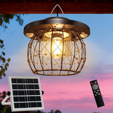 Solar Gazebo Light with 2 Motion Sensors, 3000LM Battery Operated Chandelier with Remote, 3 Color Temps, Daytime Available Outdoor Lantern for Gazebo, Patio, Pergola, Porch, Garden (16.4FT Cord)