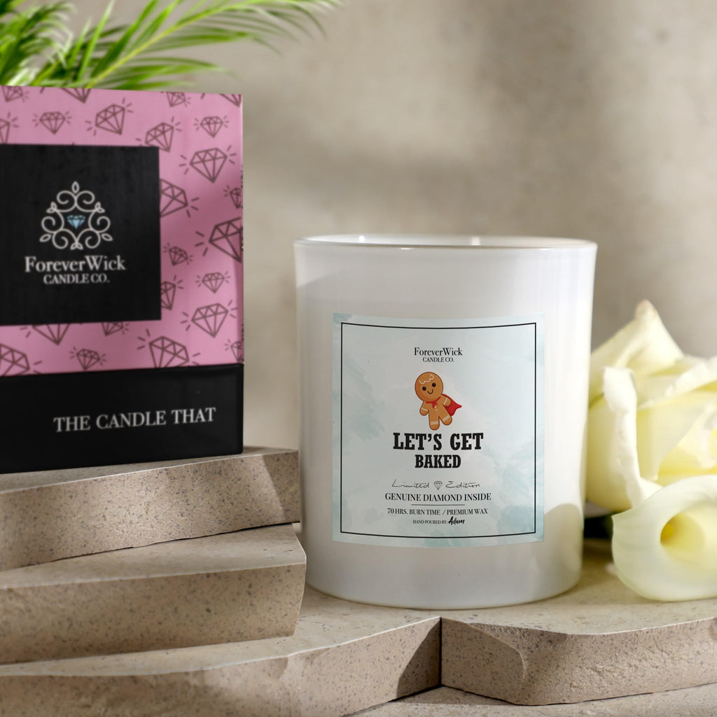 Let's Get Baked Gingerbread Cookie Surprise Candle with Real GIA Diamond Inside - Scented Soy Candles Gifts for