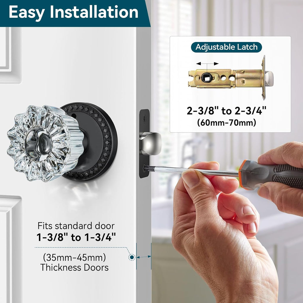 Glass Door Knobs, Matte Black Door Knobs Interior, 3 Pack