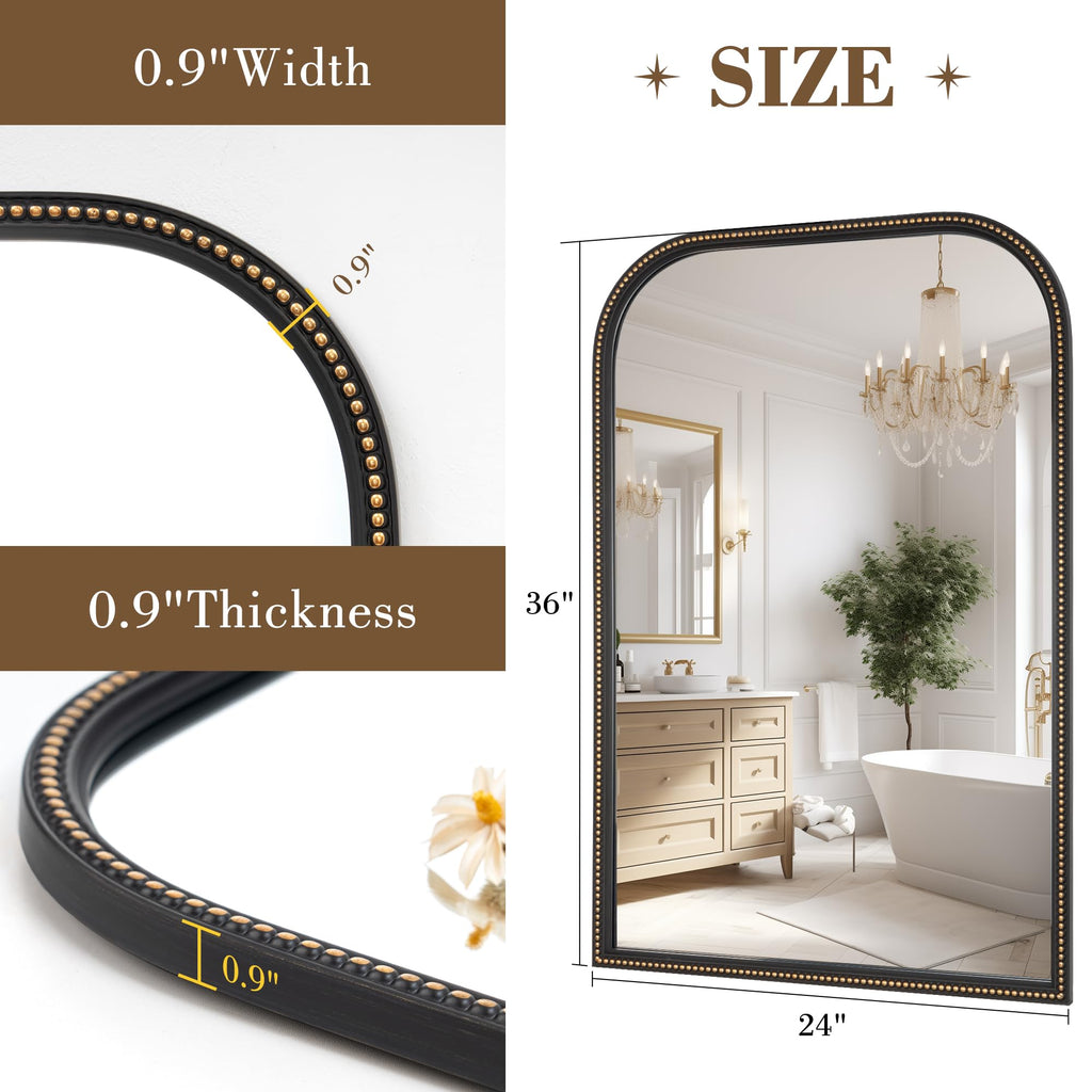 24x36 Rounded Rectangular Wall Mirror, Decorative Bathroom Mirror, Traditional Vintage Wall Mounted Mirror with