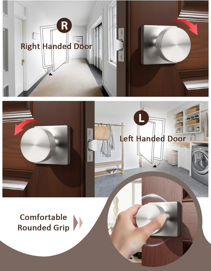 6 Pack Brushed Nickel Interior Passage Door Knob, Handle for Closet and Hallway Doors, Heavy Duty Square Non-Locking