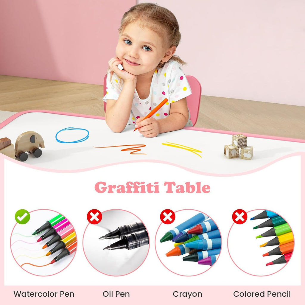 Kids Table and Chiar Set, Height Adjustable Toddler Desk and 4 Chairs with Graffiti Desktop Non-Slip Legs, Large 47"