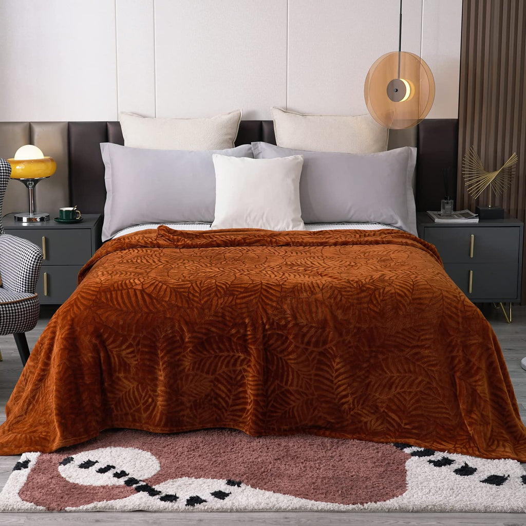Super Soft Flannel Fall Throw Blanket, 60 x 80 Inches, Caramel