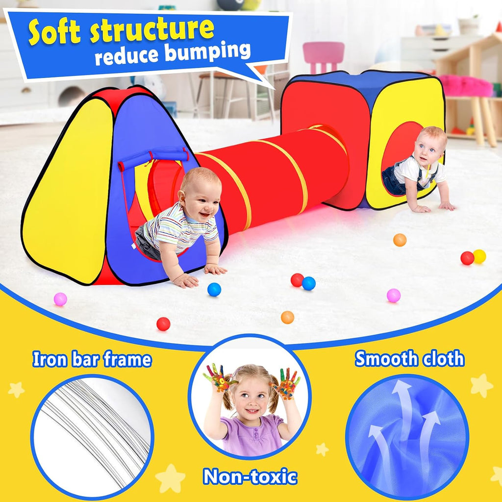 Kids Play Tent with Ball Pit and Crawl Tunnel Toddlers Playhouse Gift Toy