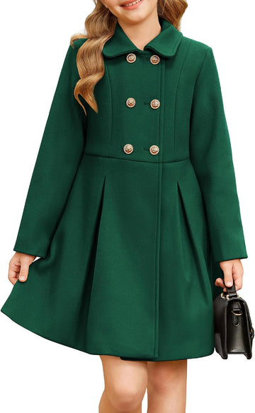 Girls Dress Coat Wool Peacoat with Lapel Pockets Winter Warm Long Jacket for Kids