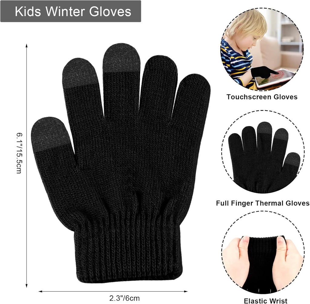 Kids Winter Hats Gloves Scarf Set Touchscreen Glove With Removable Pompom Fleece Lined Toddler Beanie Hat for Boy Girl