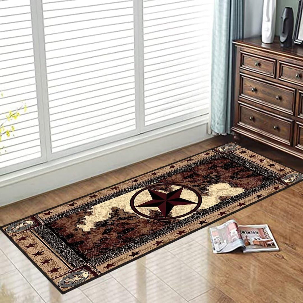 Western Rugs Western Runner Rug 2x6,Texas Star Vintage Style Stars,Rustic Throw Accent Area Rug Non Slip Washable Rug