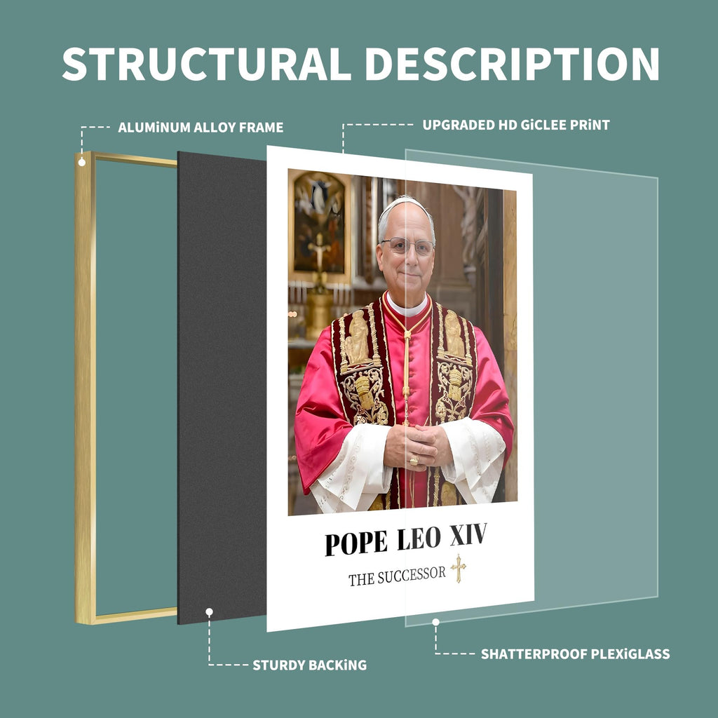 Framed Pope Leo XlV Poster Classic Portrait Christ Art Print, Religious Figure Painting For Church/Prayer Room Pray