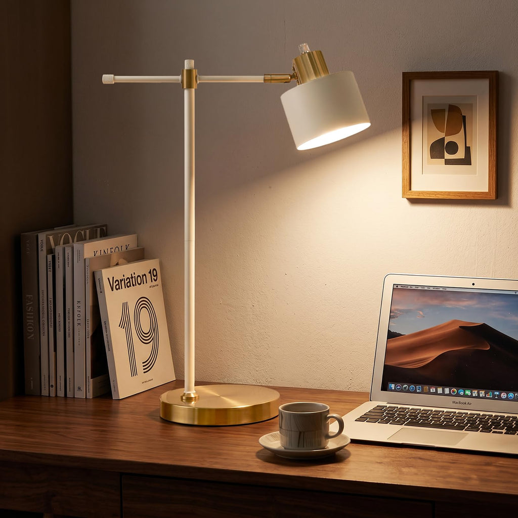 22.2" Modern Desk Lamp, Metal Table Lamp with LED Bulb, Adjustable Reading Lamps, Mid Century Nightstand Lamp