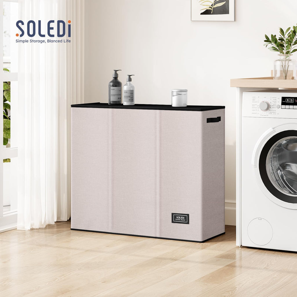 Large Laundry hamper 3 Section with Lid, 180L Laundry Basket