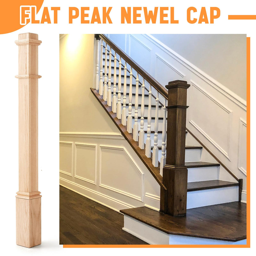 1 Pcs 56 Inch Red Oak Stair Newel Post with 3 1/2" Post and 4 1/2" Pedestal, Wood Box Newel with Pedestal for