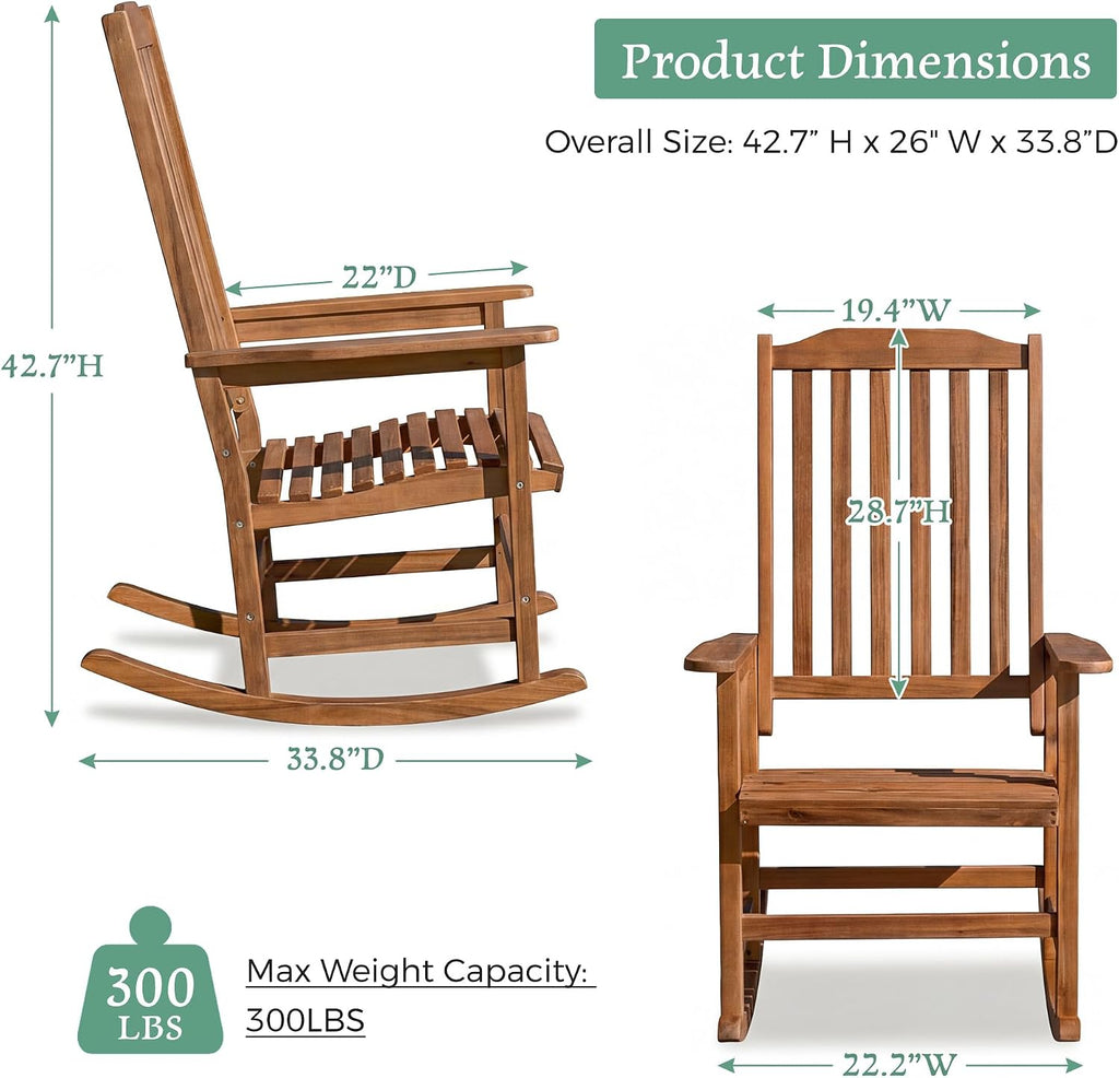 Outdoor Rocking Chair Acacia Wood Rocking Chairs Set of 2, Natural | Wooden Rocking Chair, Porch Rocking Chairs