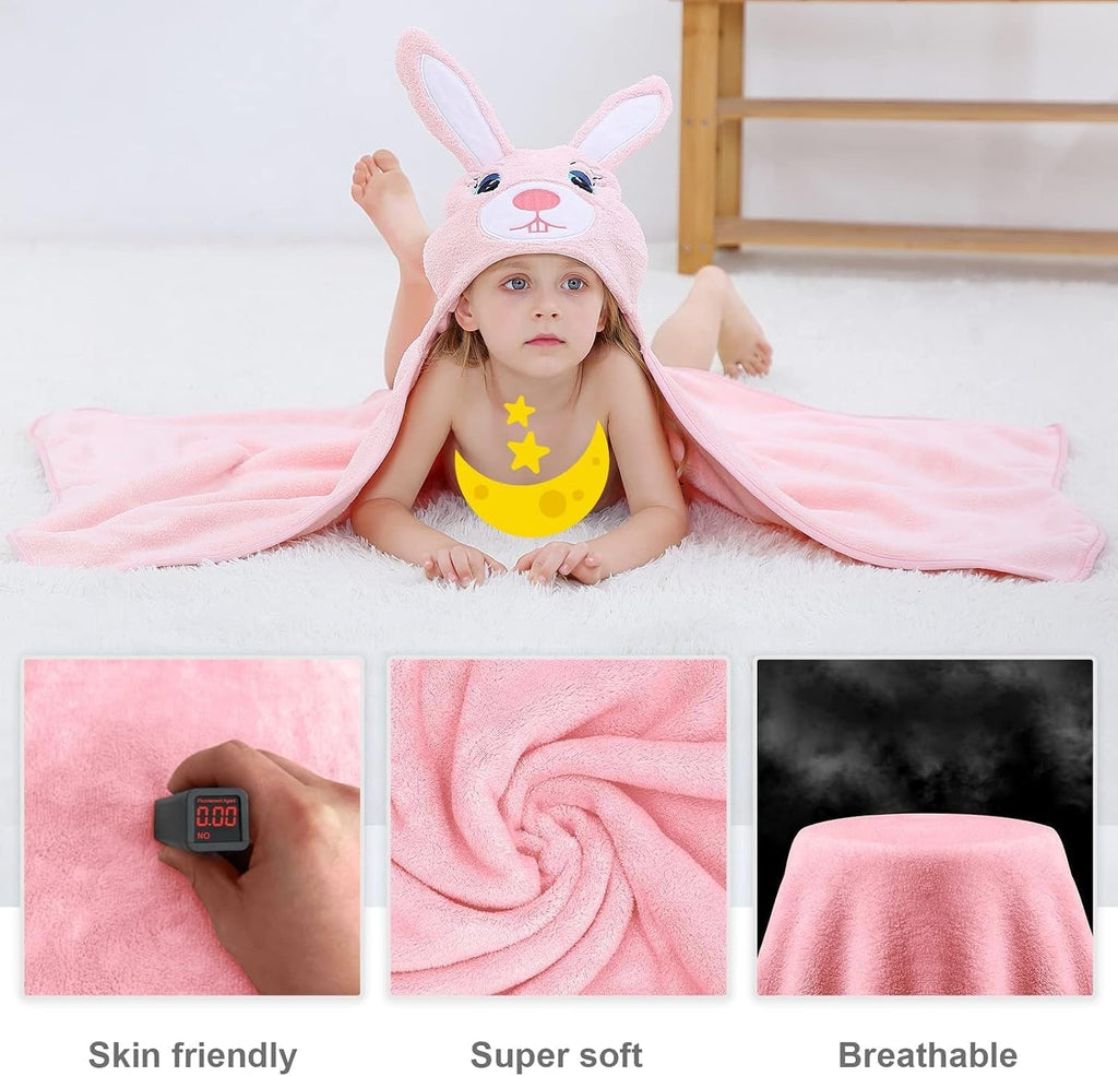Cartoon Hooded Baby Towel Unisex, Premium Soft Swimming Bathrobe Large Washcloths 27.5" x 47" for 0 (Rabbit)