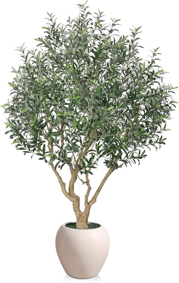 8ft Artificial Olive Tree, Natural Wood Trunk, 18in Planter