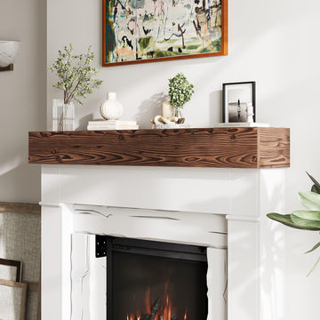 60" Rustic Fireplace Mantel, Solid Wood Floating Shelf, Walnut