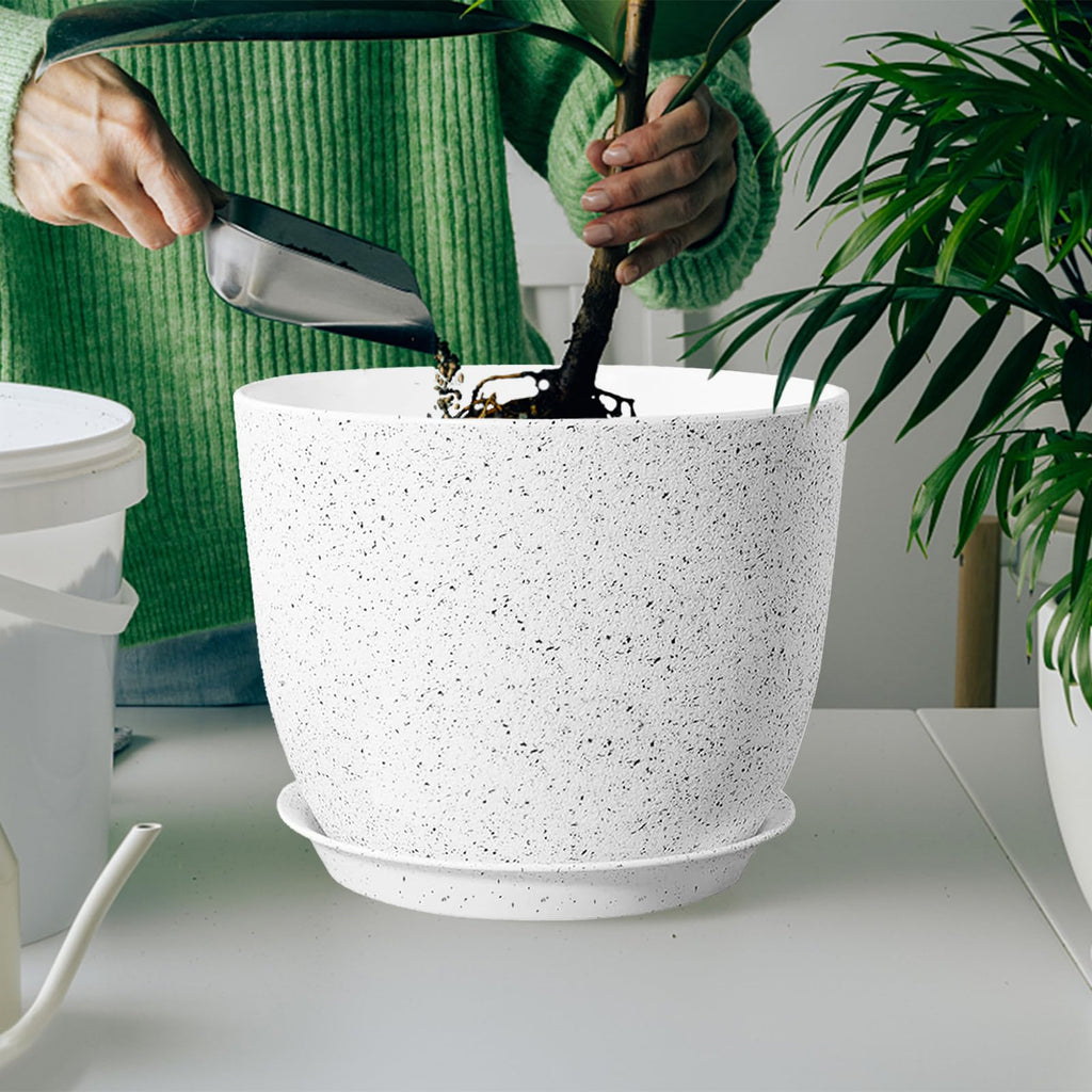 2Pack Large Indoor Planter Pot 12 Inch Plant Pot, Modern Flower Pots for Out Door Plants, Speckled White Plastic