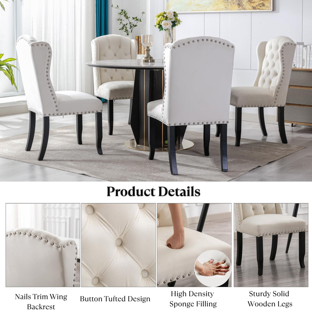 Tufted Dining Chairs Set of 6, Velvet Upholstered Dining Room Chairs Mid Century Modern Accent Chairs with Button