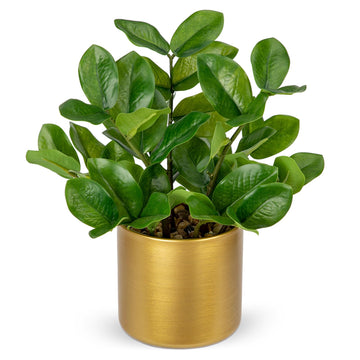 Faux Plants Indoor Artificial ZZ Plant with Gold Pot 11.8in Realistic Fake Silk Plants Bathroom Kitchen Dining Table