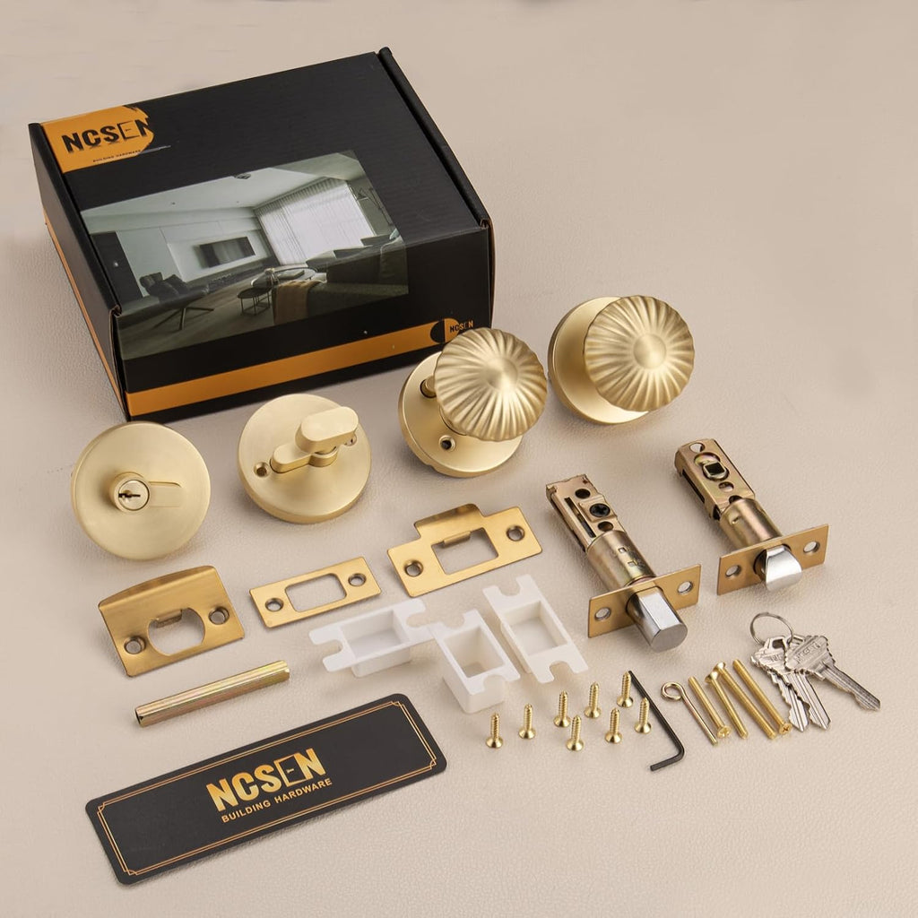 2 Pack Brushed Gold Exterior Door Lock Set, Front Door Knob with Deadbolt