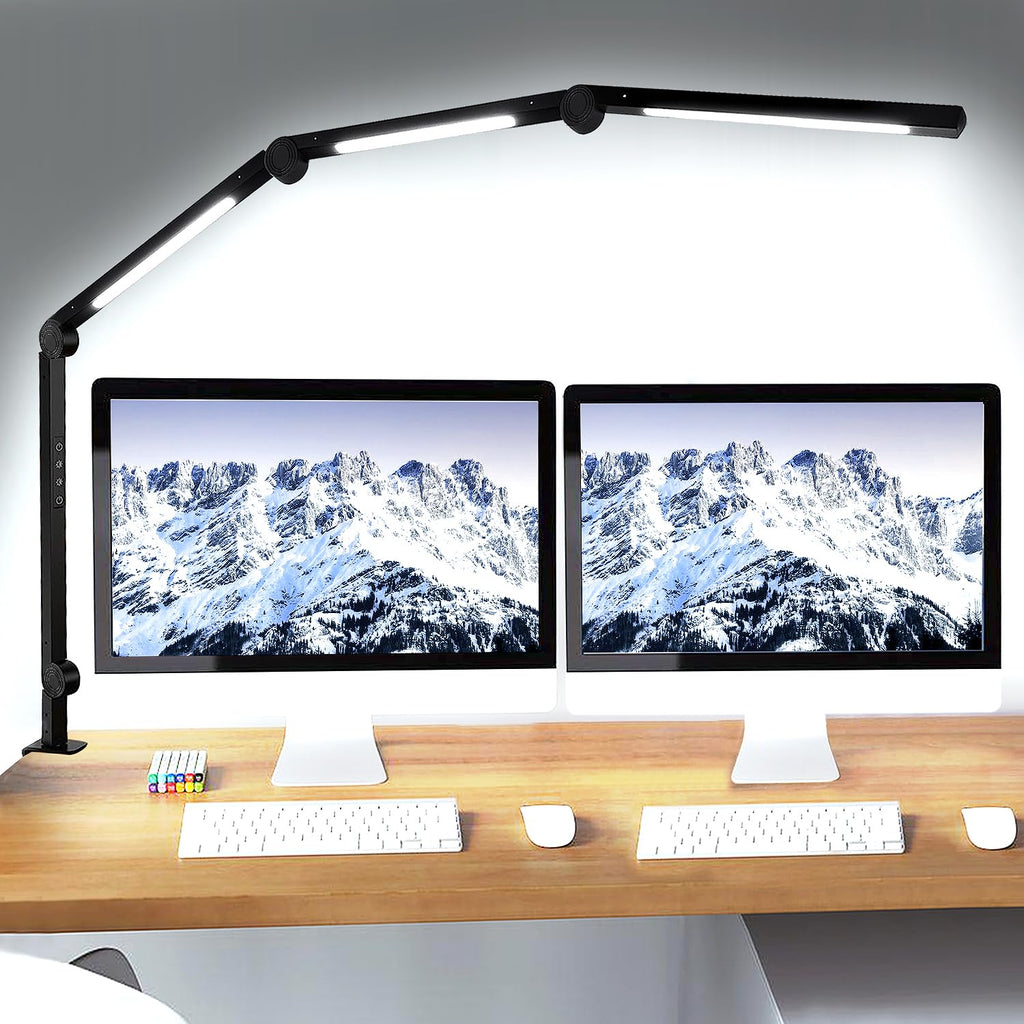 LED Desk Lamp with Clamp & Flexible Arm - 3 Light Sources, 4 Color Modes & 5 Brightness Levels, Eye-Caring Table