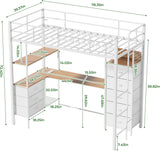 Twin Loft Bed with Desk, LED Lights, Charging Station