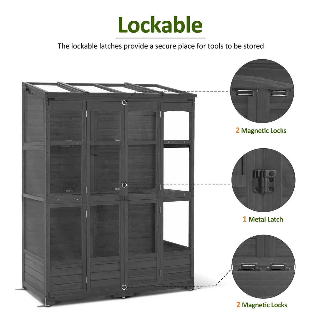 Wooden Walk-in Greenhouse Open Roof & Lockable Door 0899 (Dark Grey)