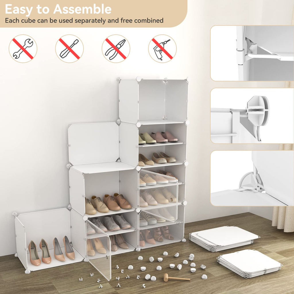 Portable Shoe Rack Organizer with Door, 48 Pairs Shoe Storage Cabinet Easy Assembly, Plastic Adjustable Shoes