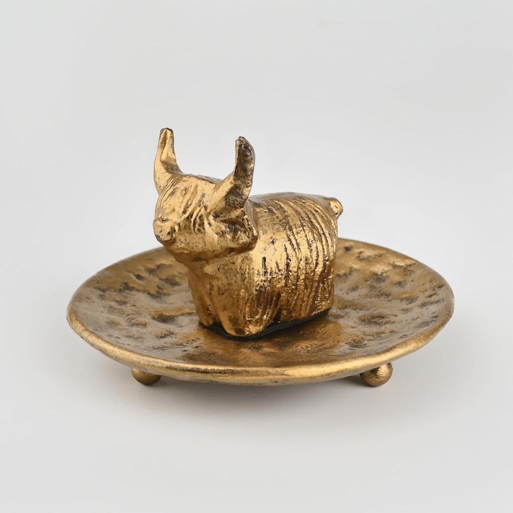 Highland Cow Jewelry Dish, Vintage Brass Cast Iron Trinket Tray for Rings, Earrings, and Keys, Decorative Ring Holder