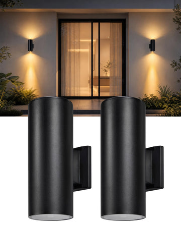2 Pack Solar Wall Lights Outdoor Up & Down Sconce 10.6" Cylinder