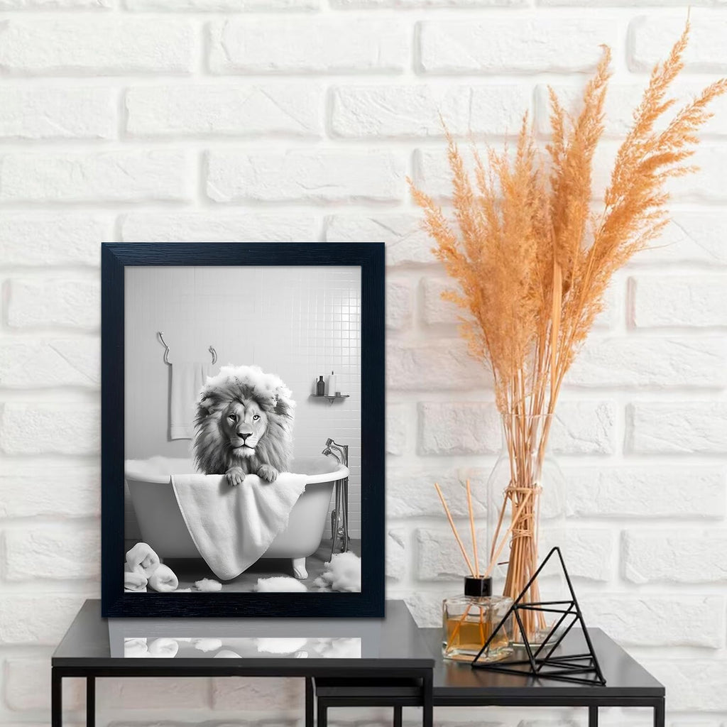 Black and White Lion Canvas Wall Art Bathroom Pictures Paintings for Wall Decor Funny Bathroom Wall Art Framed Animal