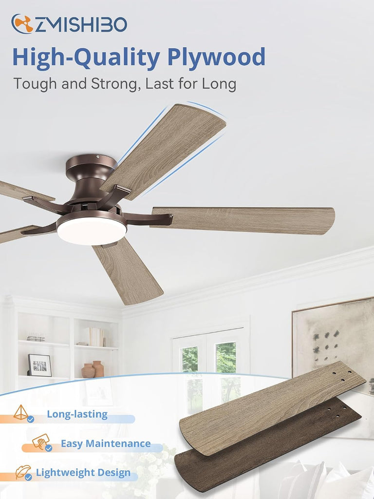 60 Inch Ceiling Fan with Light, App&Remote Control, Flush Mount Low Profile, Dimmable 20W LED Light, Quiet Reversible Motor for Bedroom, Living Room, Apartment, Brown A101-B0F8B67B1W