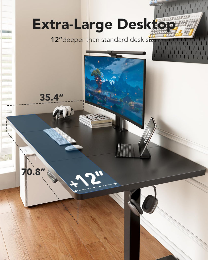 71 x 35 Inch Large Electric Standing Desk, Brushless Motor, Black