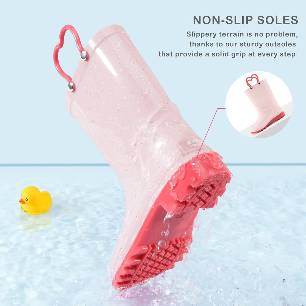 Girls Rain Boots with Easy-On Handles Kids Boys Boots