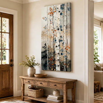 Birch Tree Canvas Wall Art Vertical Forest Watercolor Painting, Modern Nature Canvas Prints, Green Bathroom Decor