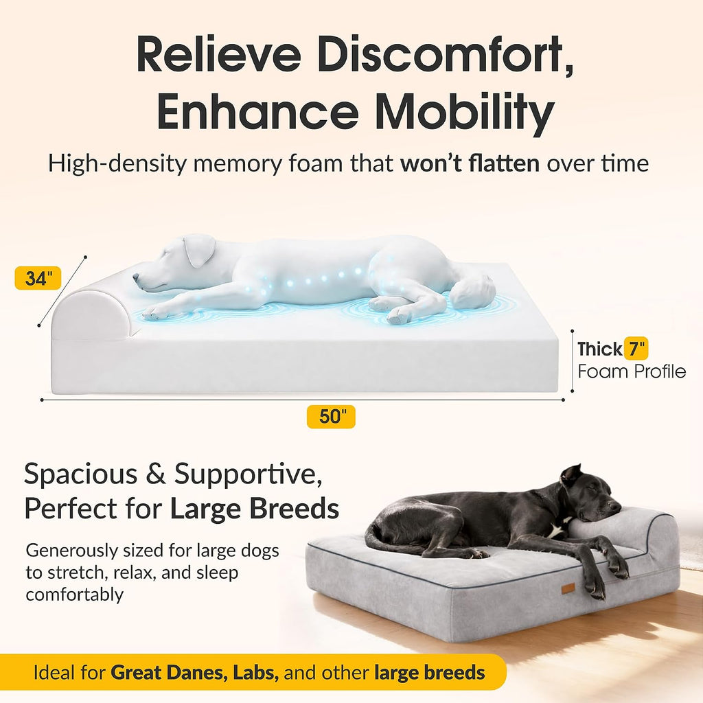 Orthopedic Memory Foam Dog Bed 7" Inch Thick Extra Large Dog Bed With Pillow Grey Includes Waterproof