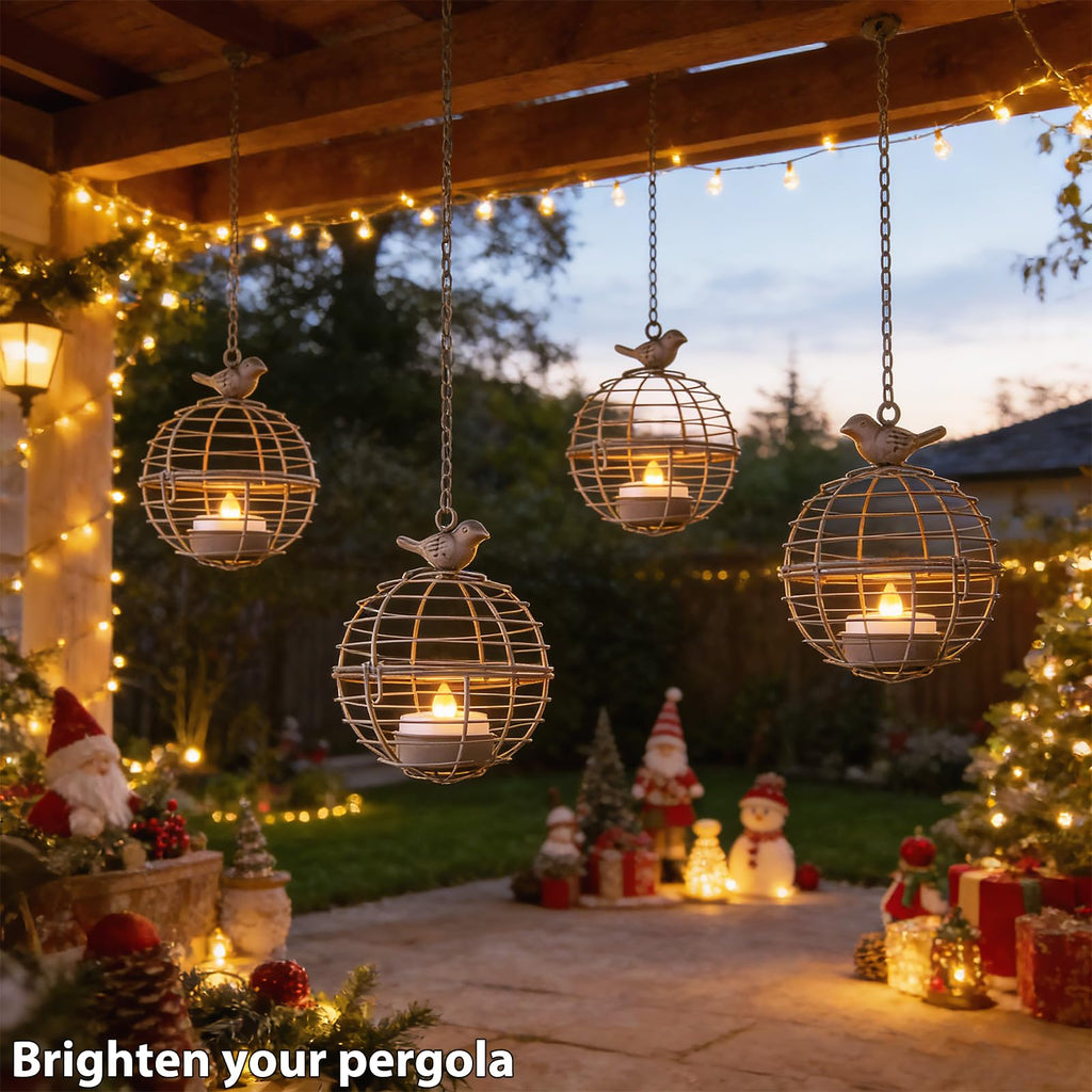 Solar Lanterns Outdoor Waterproof, Hanging Solar Lights with Rustic Iron Sphere Candle Holder, Globe Chandelier with