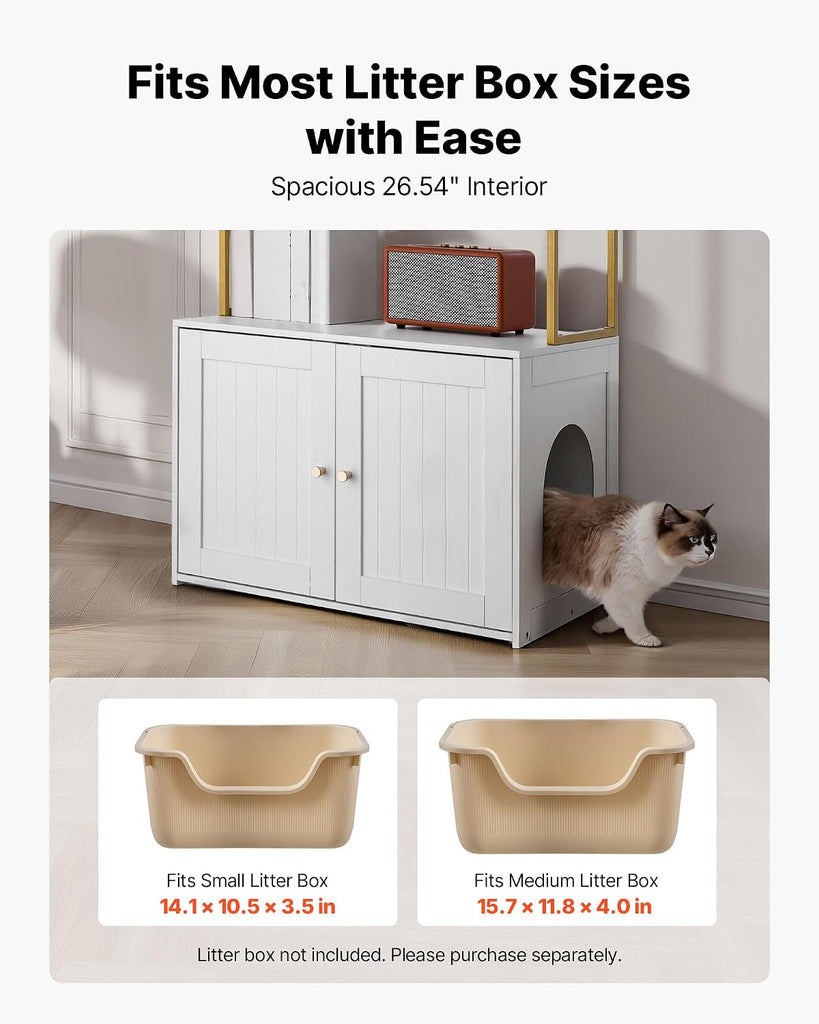Cat Litter Box Enclosure Furniture, 27.6 in Hidden Litter Box Cabinet with Metal Legs & 2-Tier Storage Shelves