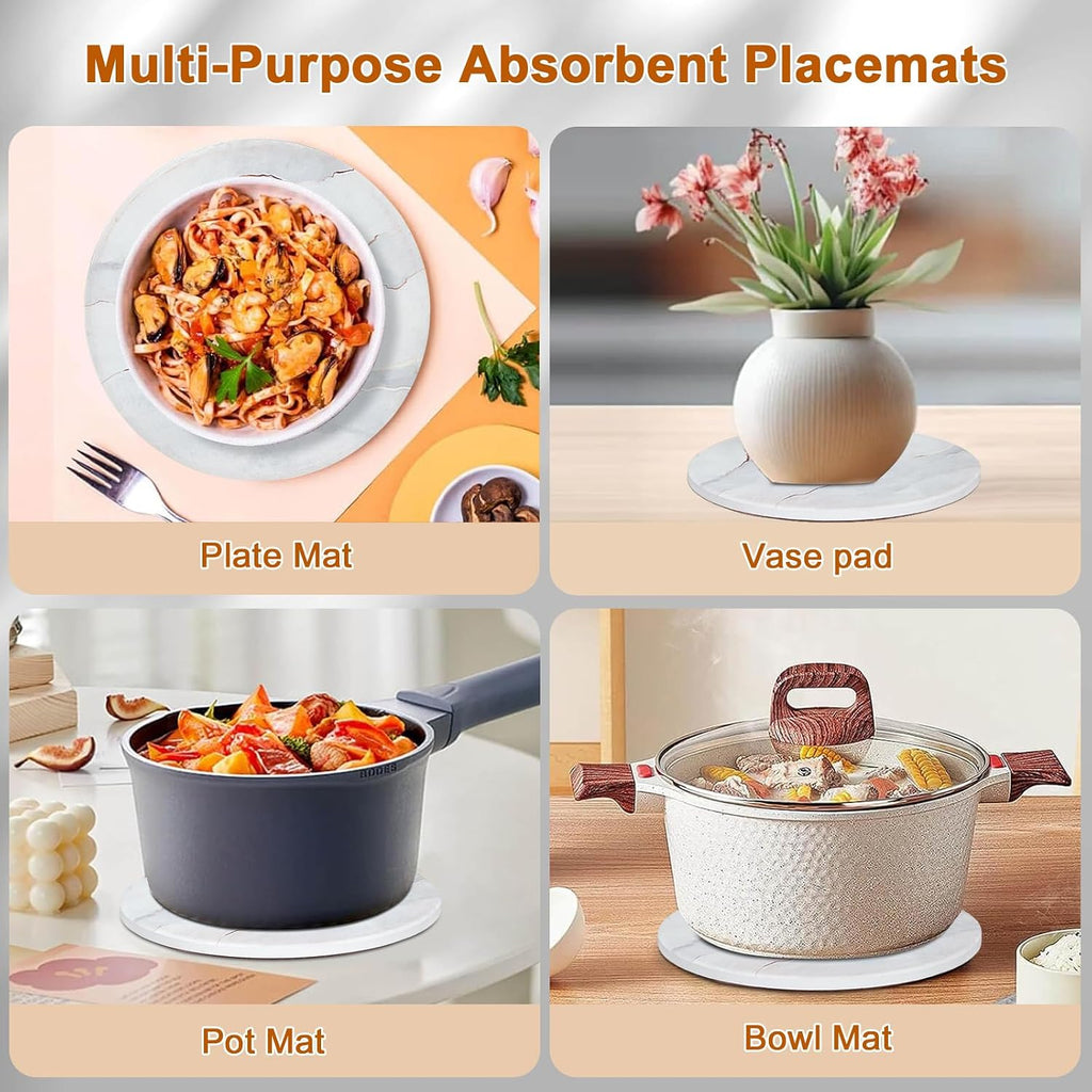 3-PCS 7 Inch Ceramic Marble Style Trivets for Hot Dishes, Absorbent Heat Resistant Hot Pads with Cork Bottom - Set of 3