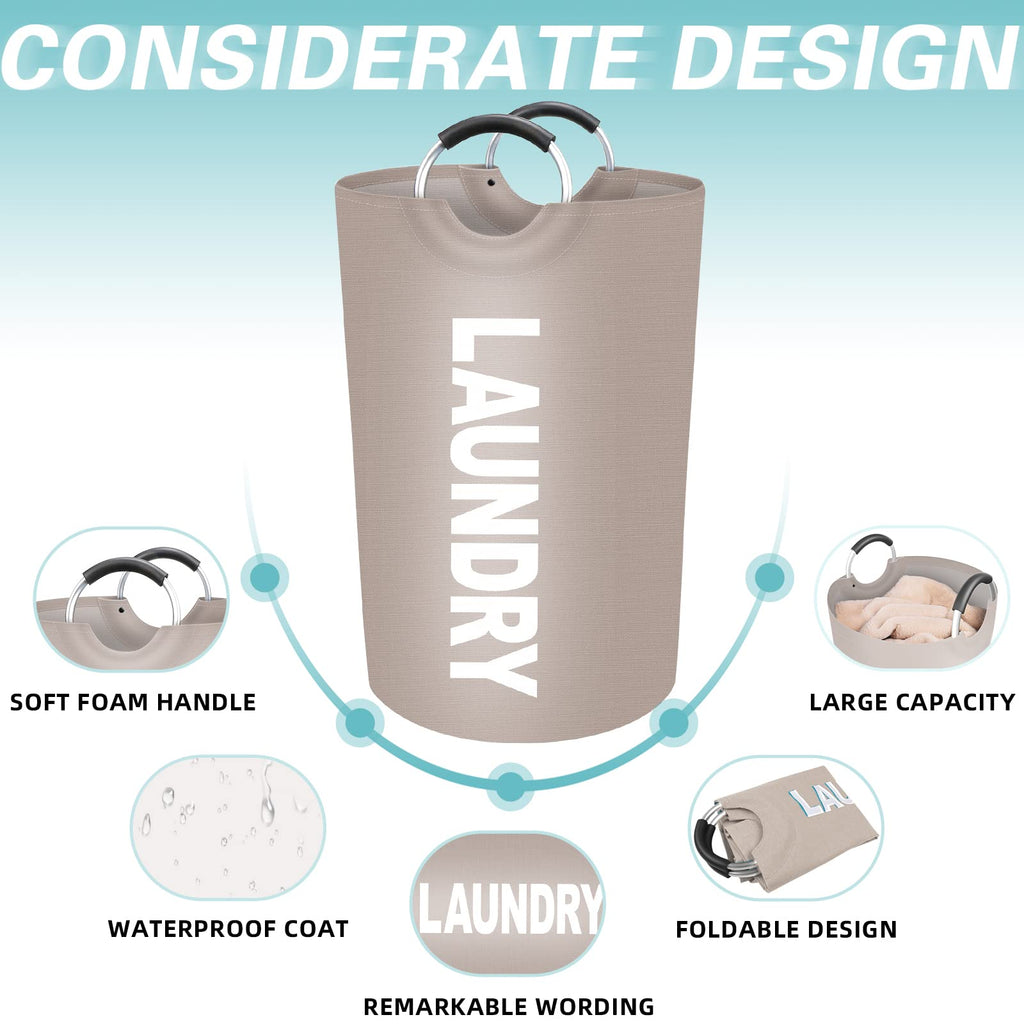 115L Large Laundry Basket, Dirty Clothes Waterproof Laundry Hamper, Khaki