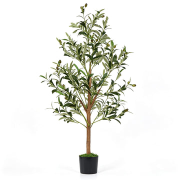 Olive Trees Artificial Indoor: 4FT Faux Olive Tree with White Tall Planter & Moss, Large Fake Plants with Natural