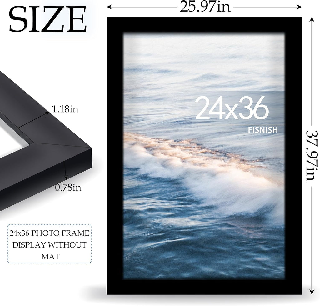 24x36 Poster Frame Black, with Plexiglass and Wall Mounting, 1 Pack | Poster Frames 24 x 36 inches or 24x36 Picture