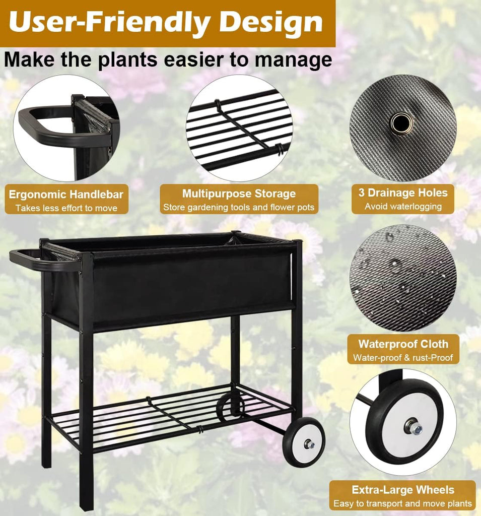 Raised Garden Bed with Legs, Planter Box Outdoor with Wheels | 31'' Tall Elevated Garden Bed for Gardening Patio