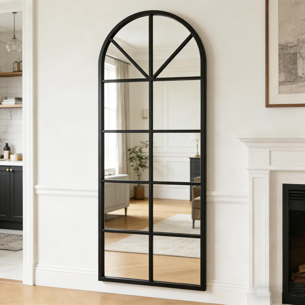 Windowpane Full Length Mirror, 56×22" Black Arch Body Wall Mirror