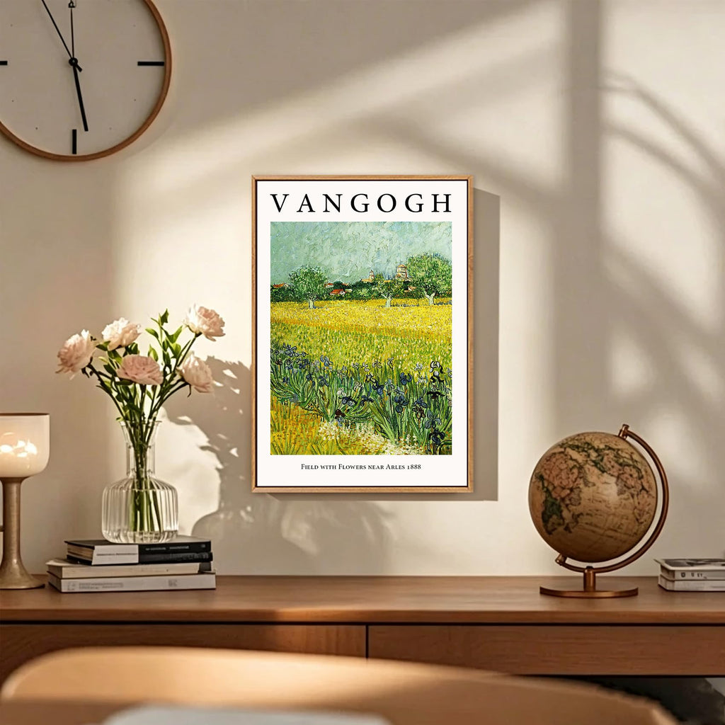 Van Gogh Framed canvas Wall Art, Field with Flowers near Arles Painting Picture Reproduction Room Decor, Famous Art