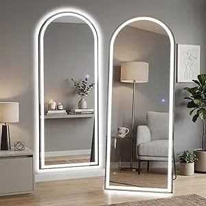 26"×71" Arched Led Full Length Mirror with Stand, Full Body Wall-Mount Mirror with Led Lights 3 Color Lighting, Hanging
