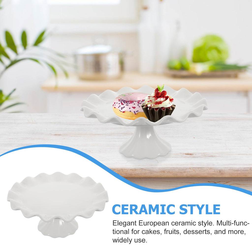 Ceramic Cake Stand White Decorative Dessert Display Plate Footed Wavy Edge Cake Stand for Snacks Cookies Fruit Salad