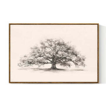 Large Vintage Wall Art, Sketch Tree Landscape Painting, 24x36Inch