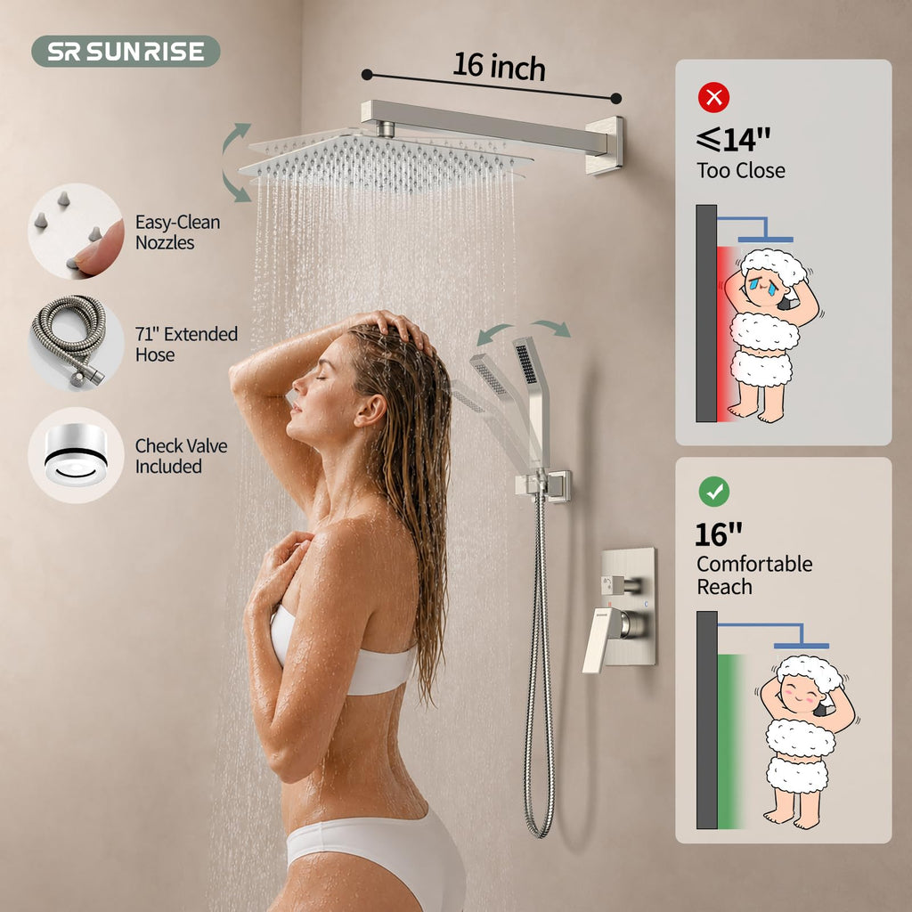 Shower Faucet Set 12-Inch Rainfall Shower Head Brushed Nickel