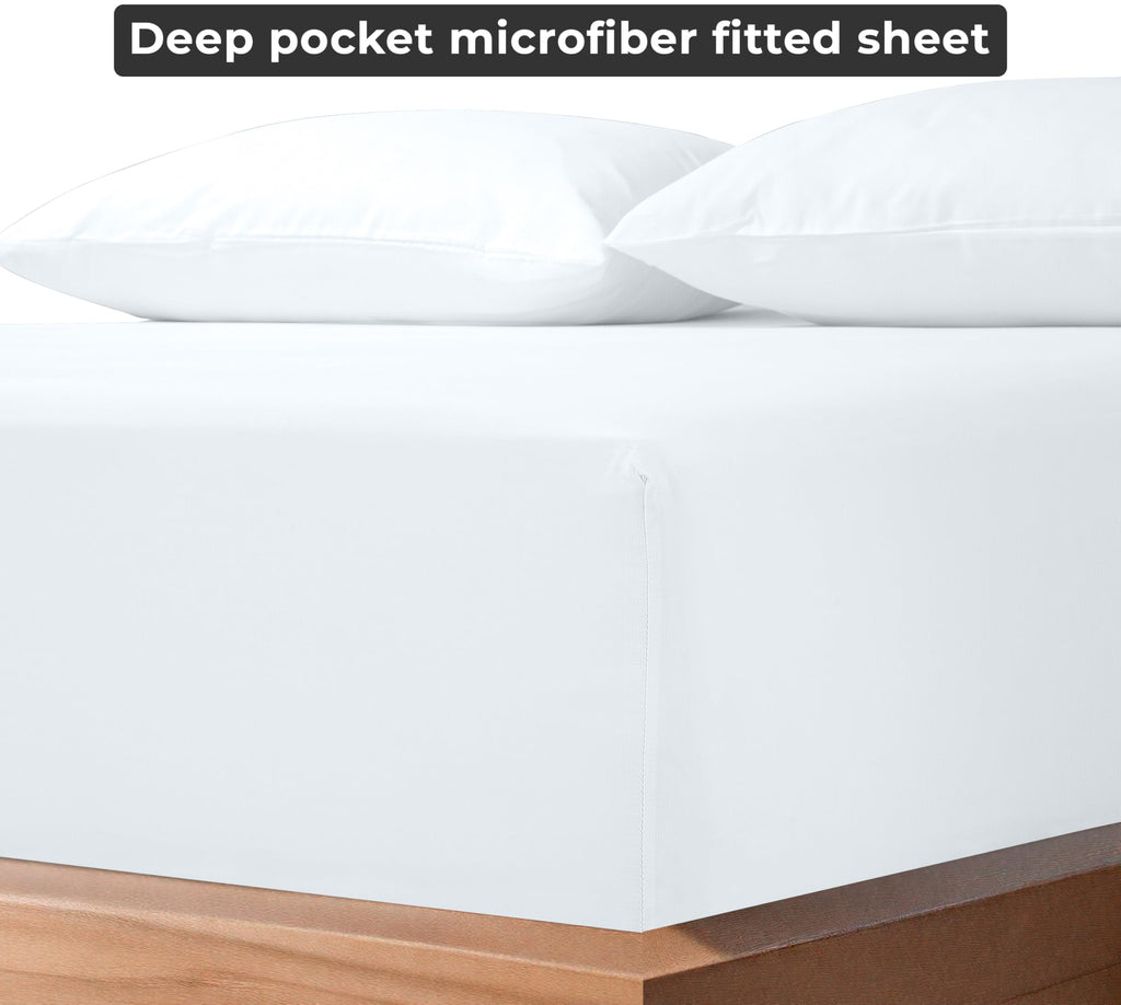 Microfiber Full Fitted Sheet 2 Pack, Deep Pocket Up to 16 Inches - White