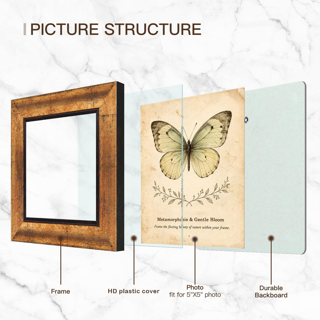 5x5 Picture Frames Set of 4, Rustic Retro Photo Frame(Gold)